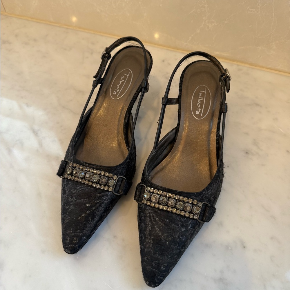 Talbots Black Embellished Slingback Heels